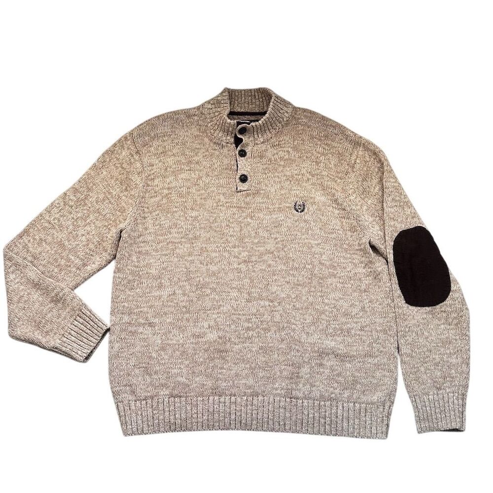 Chaps Men's  Size XL Beige Knit Pullover Sweater with Elbow Patches